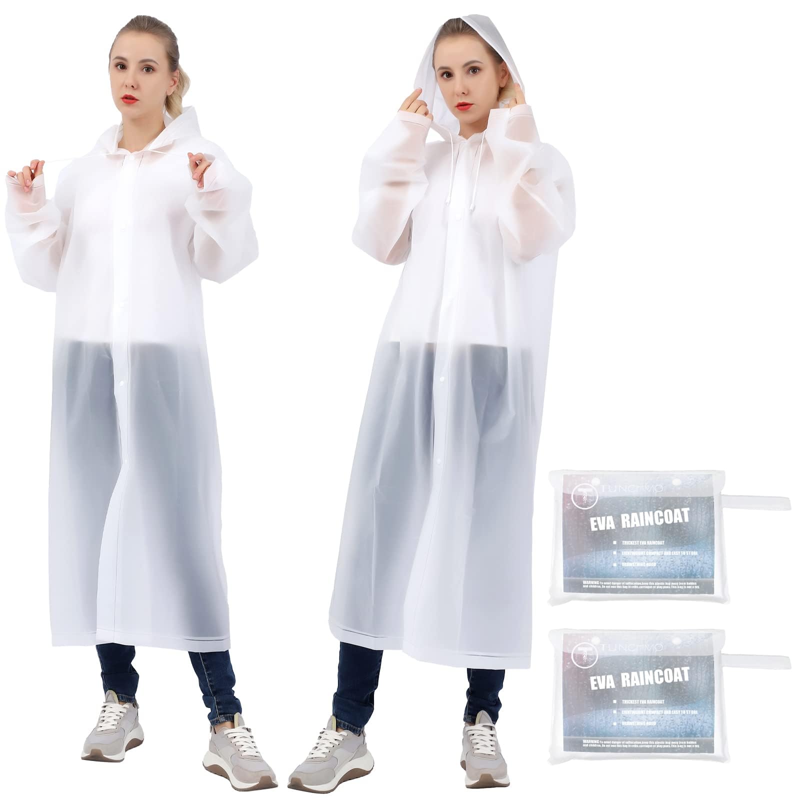 Proberos Reusable EVA Raincoats with Hood Unisex Rain Ponchos Hooded Raincoat for Camping, Hiking, Music Festival & Outdoor Activities, 1 Pack (White) Proberos Reusable EVA Raincoats with Hood Unisex Rain Ponchos Hooded Raincoat for Camping, Hiking, Music Festival & Outdoor Activities, 1 Pack (White)